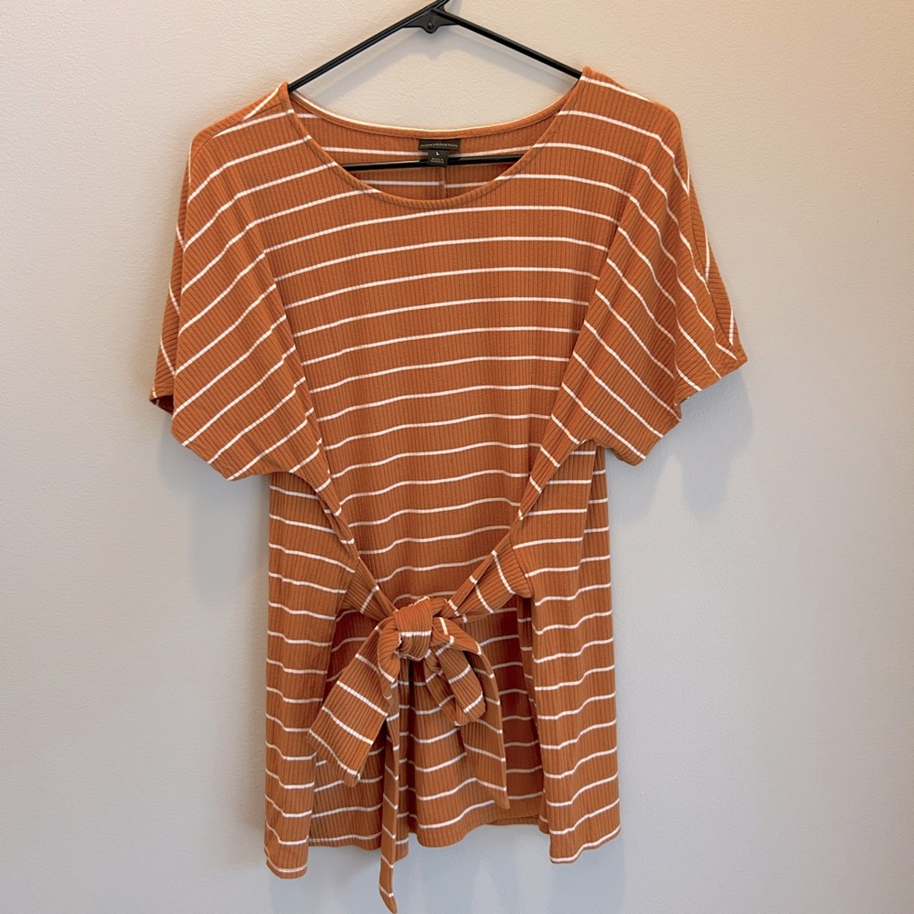 WORTHINGTON Women’s Tie Waist Blouse Size L Orange Stripes